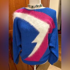 Killer 80’s Angenie Sweater 💕💙 Angora Lightning Bolt Multicolored size Small